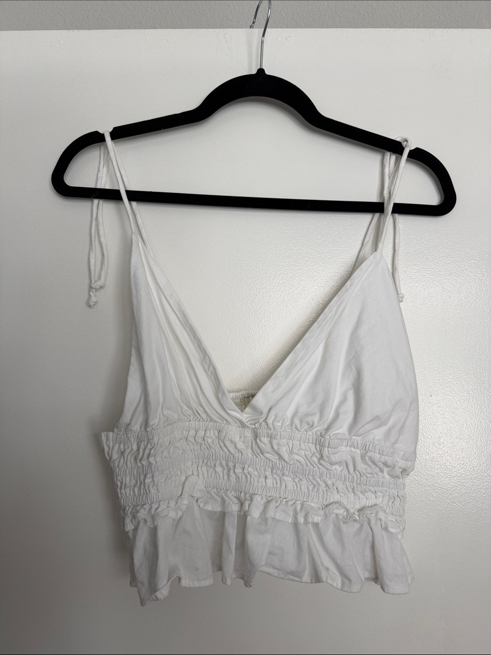 Sim & Sam White Smocked Peplum Cami Tie Strap Sleeveless Top XL